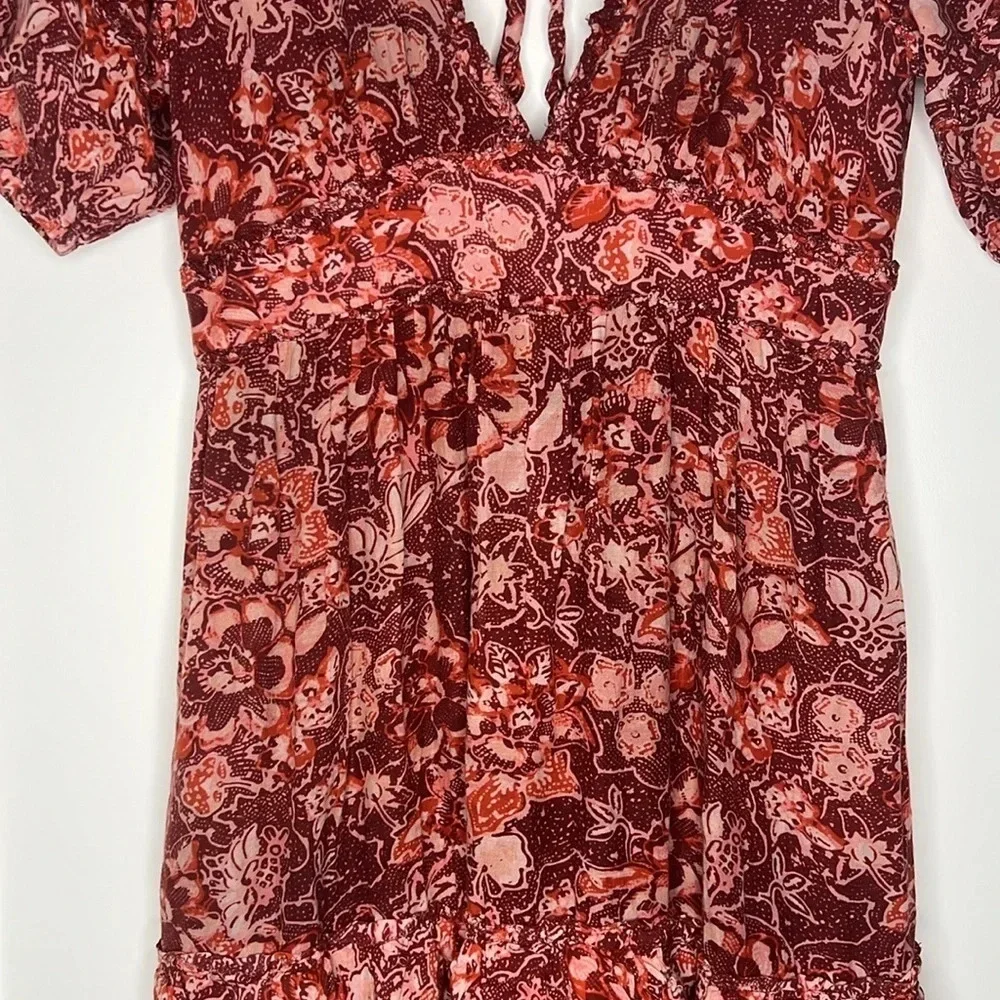 Ulla Johnson Amora Tiered Floral V-neck Tie Back Midi Dress - Picture 5 of 11